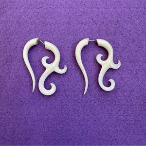 Faux Gauge Earrings. Small Twist Tribal Design. Hand Carved and Adjustable Wires